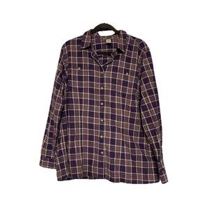 Duluth Trading Co Women's Long Sleeve Button Down Purple Plaid Flannel Top XL